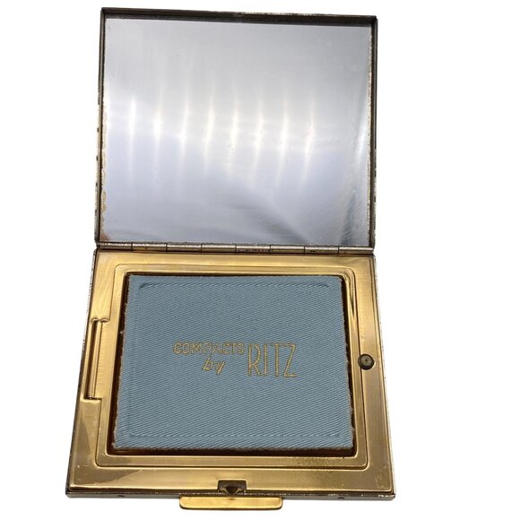 VTG Ritz Florida Compact Souvenir gold tone Powder makeup 1960s Box - Picture 10 of 15